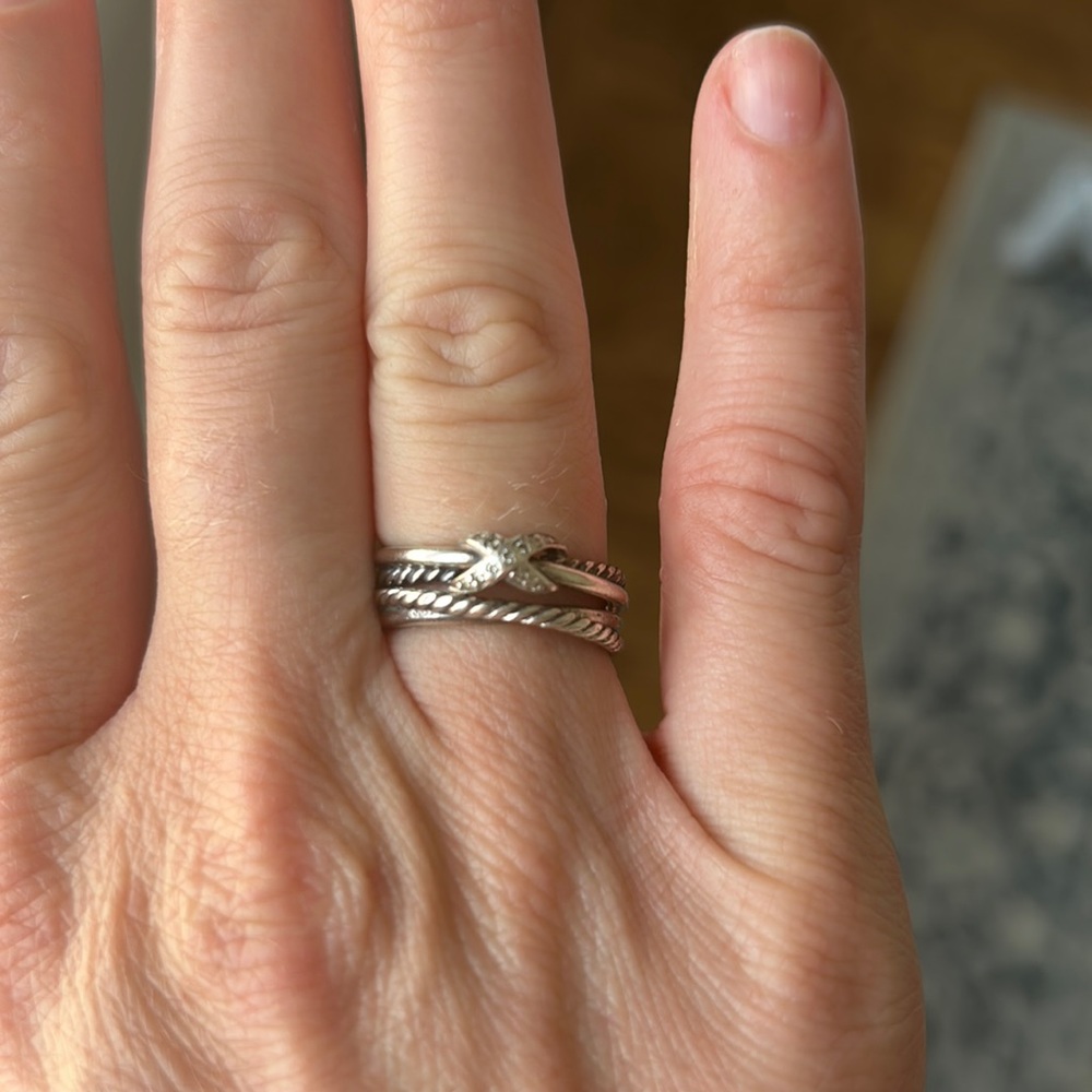 David Yurman X Crossover Band Ring in Sterling Silver with Pavé Diamonds, Size 6